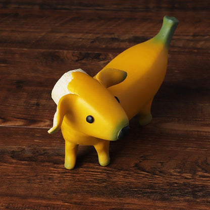 Banana Dog Resin Statue – Whimsical Dachshund Fruit Sculpture for Home, Garden, or Office Decor