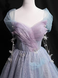A-Line Off Shoulder Tulle Purple Short Prom Dress, Purple Homecoming Dress