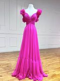 A-Line Fuchsia Long Prom Dresses, Backless Fuchsia Long Formal Dresses