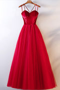 Red tulle long prom dress, simple red tulle evening dress