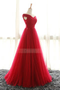Simple red off shoulder tulle long prom dress, red evening dress