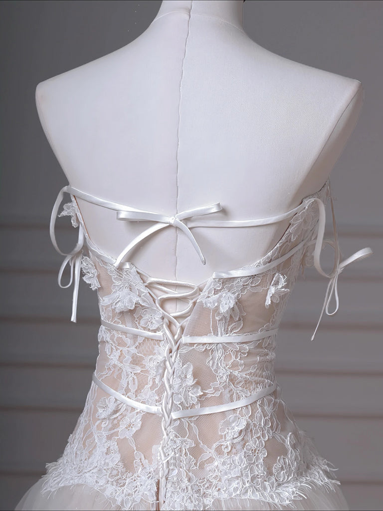 A-Line Tulle Lace Ivory Long Prom Dress, Ivory Long Formal Dress