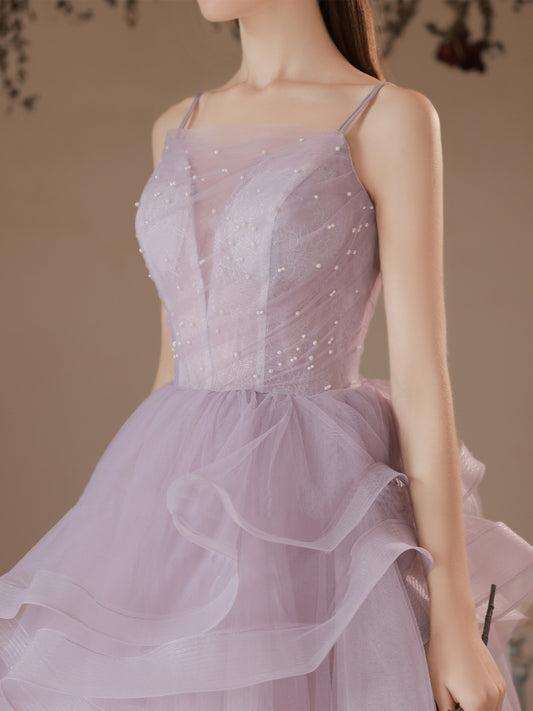 Purple Tulle Long Prom Dress, Purple Tulle Formal Dress