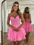 A-line Sweetheart Neck Chiffon Lace Purple Short Prom Dress, Cute Homecoming Dress