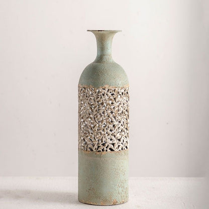 Antique-Inspired Tall Decorative Vases – Ornate Carved Metal Floor Vessels for Vintage French Country Home Decor