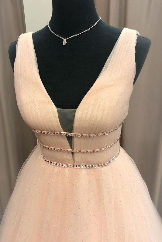 Simple v neck tulle long prom dress, tulle formal dress