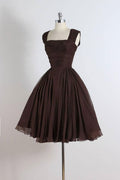 Unique chiffon retro short dark brown prom dress, short cocktail dress