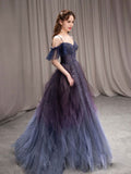 Purple sweetheart neck tulle sequin long prom dress, purple evening dress