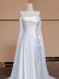 A-Line Satin White Long Prom Dress, White Long Formal Dress