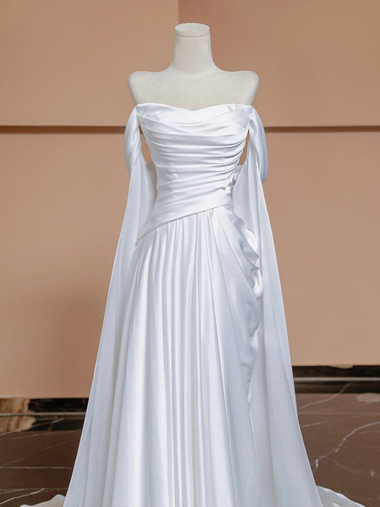 A-Line Satin White Long Prom Dress, White Long Formal Dress