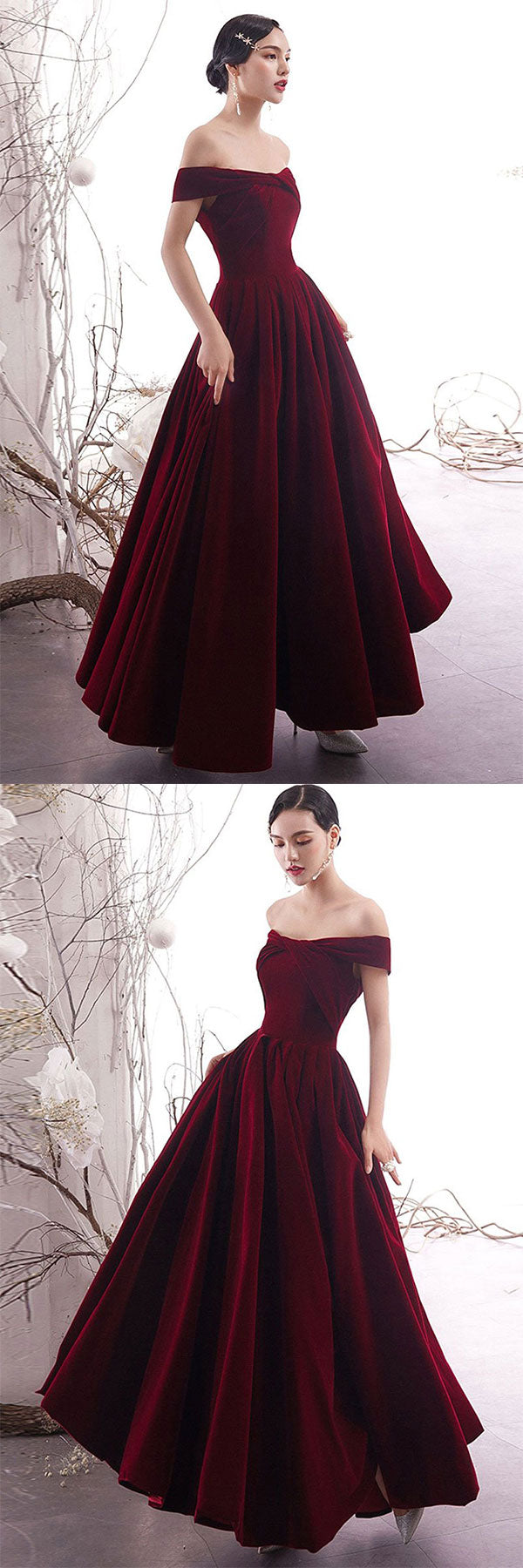 Simple burgundy long prom dress burgundy formal dress