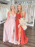 Simple v neck chiffon long prom dress, A line bridesmaid dress