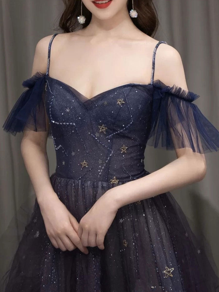 Purple sweetheart neck tulle sequin long prom dress, purple evening dress