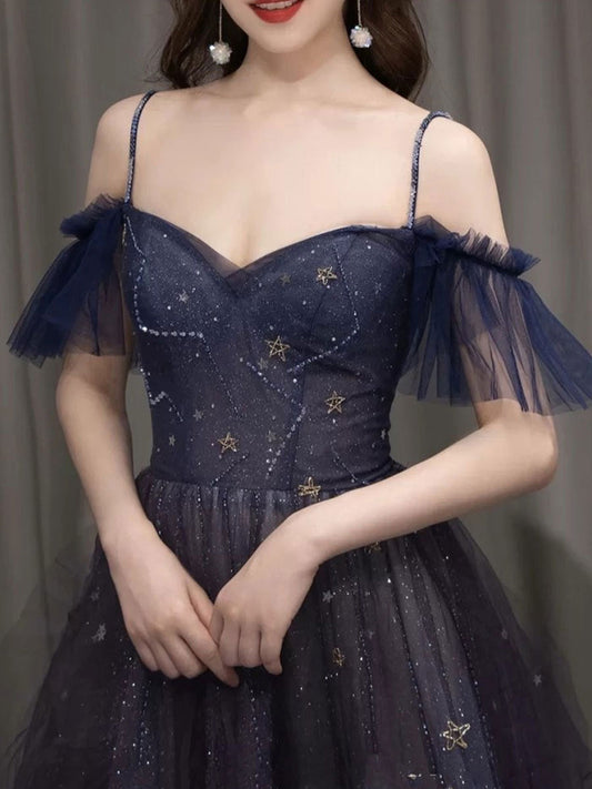 Purple sweetheart neck tulle sequin long prom dress, purple evening dress