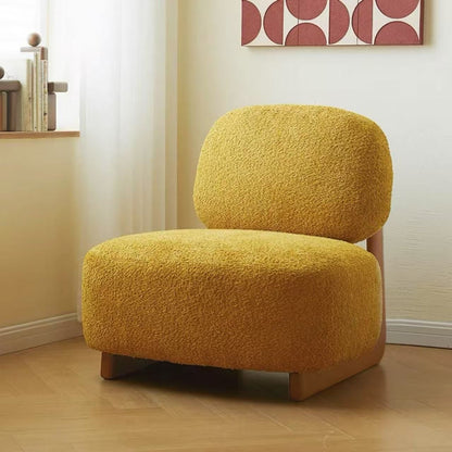 Modern Bouclé Lounge Chair – Plush Upholstered Accent Chair with Wood Base & Pillow for Living Room or Bedroom