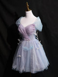 A-Line Off Shoulder Tulle Purple Short Prom Dress, Purple Homecoming Dress