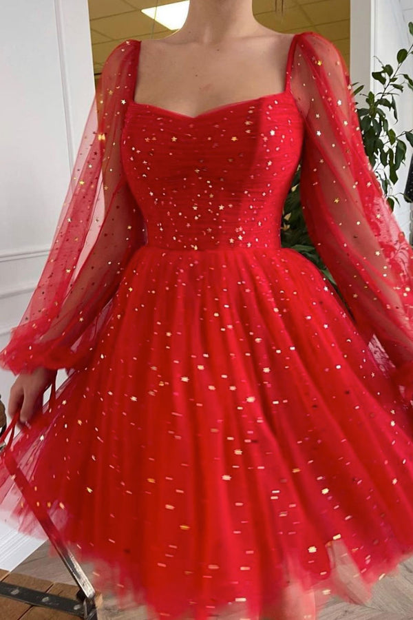 Red tulle short prom dress red tulle cocktail dress