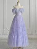 Purple tulle long prom dress, tulle evening dress
