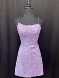 Simple purple lace short mermaid prom dress, lace homecoming dress