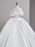 A-line Off Shoulder Satin White Long Prom Dress, White Long Formal Dress