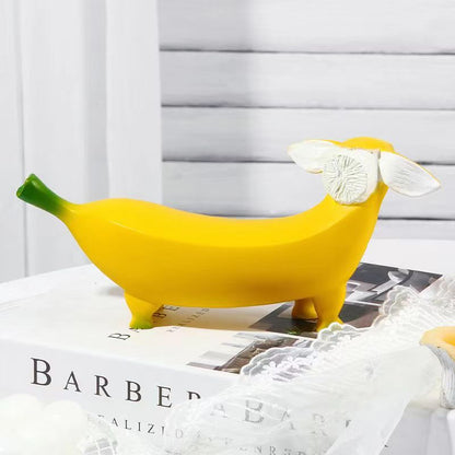 Banana Dog Resin Statue – Whimsical Dachshund Fruit Sculpture for Home, Garden, or Office Decor