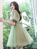 Green tulle short prom dress, green tulle homecoming dress