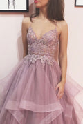 Elegant v neck tulle lace long prom dress lace tulle forma dress