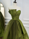 Green Satin Long Prom Dresses, Tulle Green Formal Evening Dresses