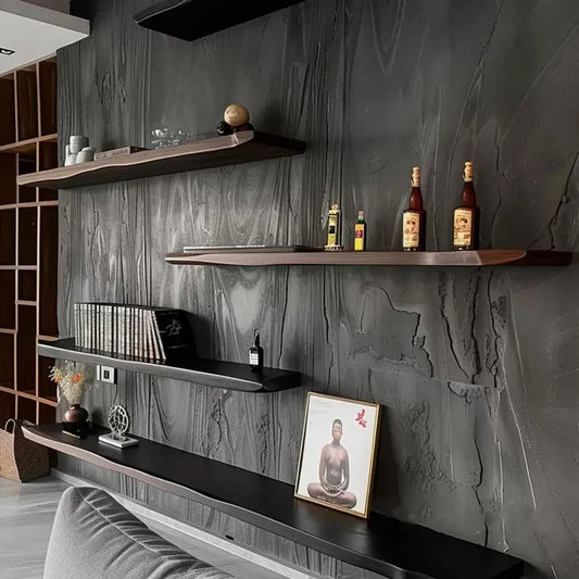 Charcoaled Live Edge Floating Wood Shelf – Rustic Natural Solid Wood Wall Shelf