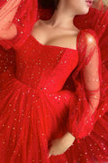 Red tulle short prom dress red tulle cocktail dress