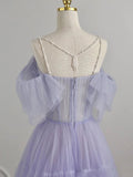 Purple tulle long prom dress, tulle evening dress