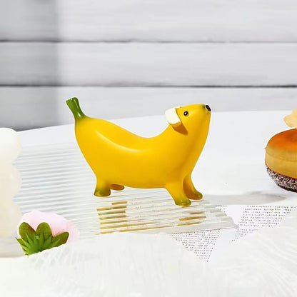 Banana Dog Resin Statue – Whimsical Dachshund Fruit Sculpture for Home, Garden, or Office Decor