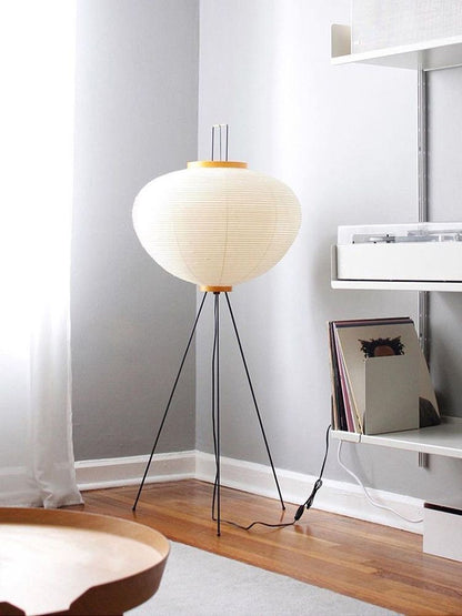 Japanese Wabi-Sabi Style Rice Paper Round Floor Lantern Lamp