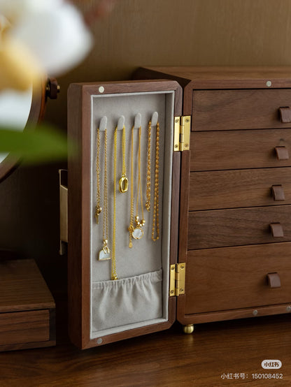 Handcrafted Walnut Jewelry Cabinet with Floral Lock