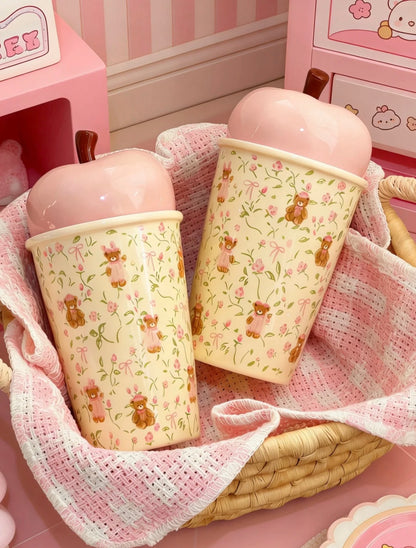 Pink Apple Blossom Bear Straw Cup