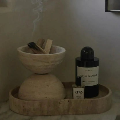 Minimalist Travertine Incense Bowl – Sculptural Stone Decor