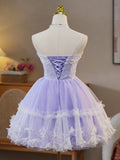 Sweetheart Neck Tulle Lace Purple Short Prom Dress, Purple Homecoming Dress
