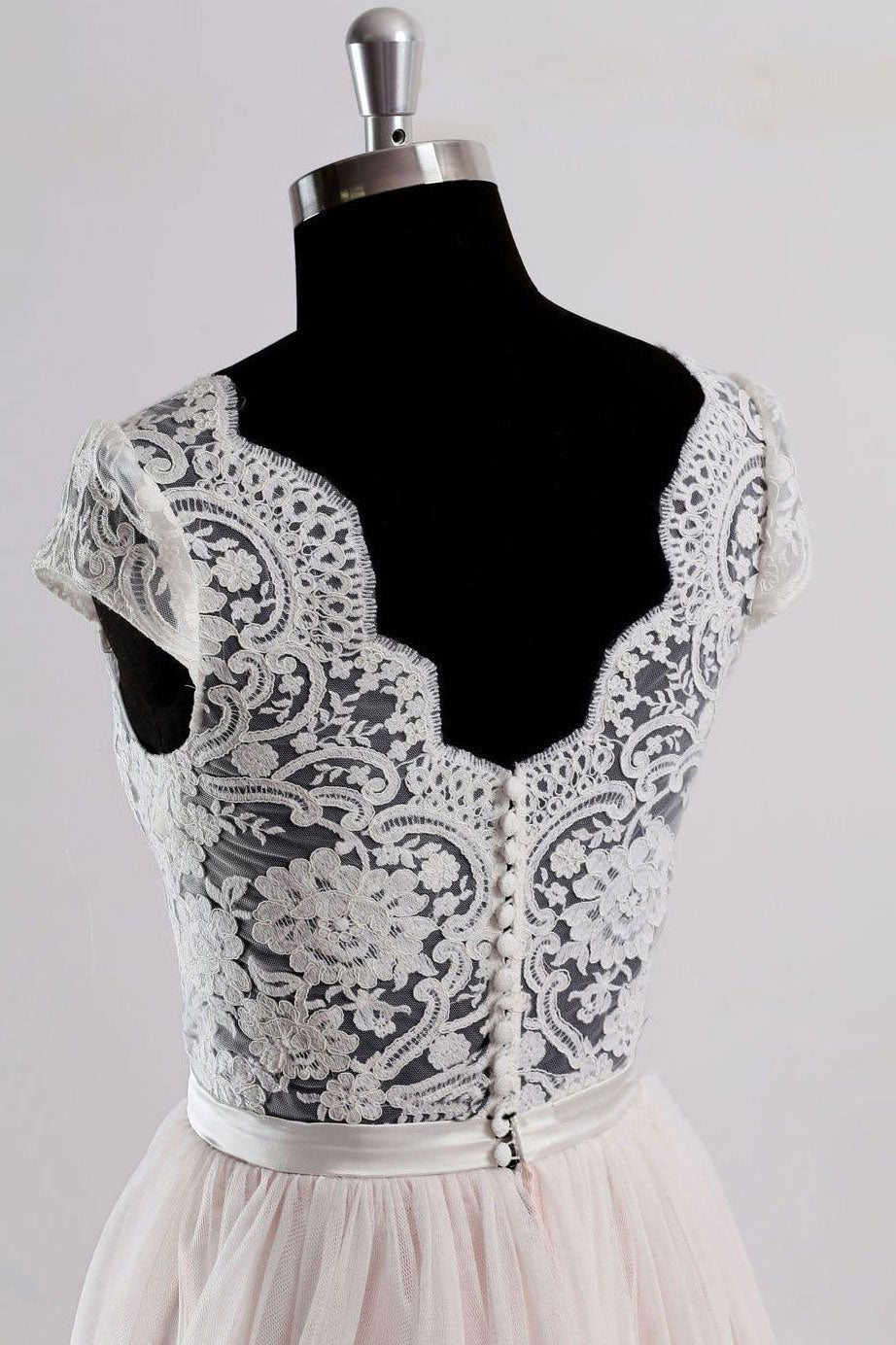 Champagne v neck lace tulle long prom dress, champagne tulle evening dress