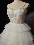 White Sweetheart Neck High Low Prom Dress, Lace Tulle White Graduation Dress