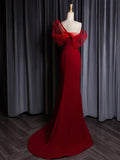Mermaid One Shoulder Satin Tulle Burgundy Long Prom Dress