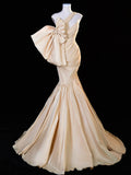 Mermaid Satin Champagne Long Prom Dress, Champagne Long Formal Dress
