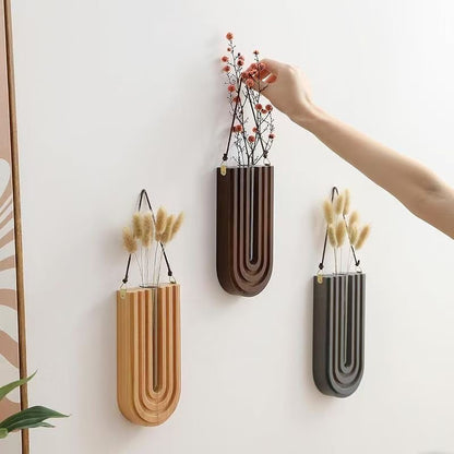 Wall-Mounted Wooden Vase Holder – Modern Minimalist Decor