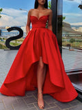 Simple high low satin prom dress, satin evening dress