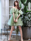 Green tulle short prom dress, green tulle homecoming dress