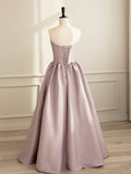Simple  A-line Satin Pink Long Prom Dress, Formal Bridesmaid Dress