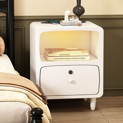 Standing Bedside Table – Nightstand with Drawer and Open Shelf