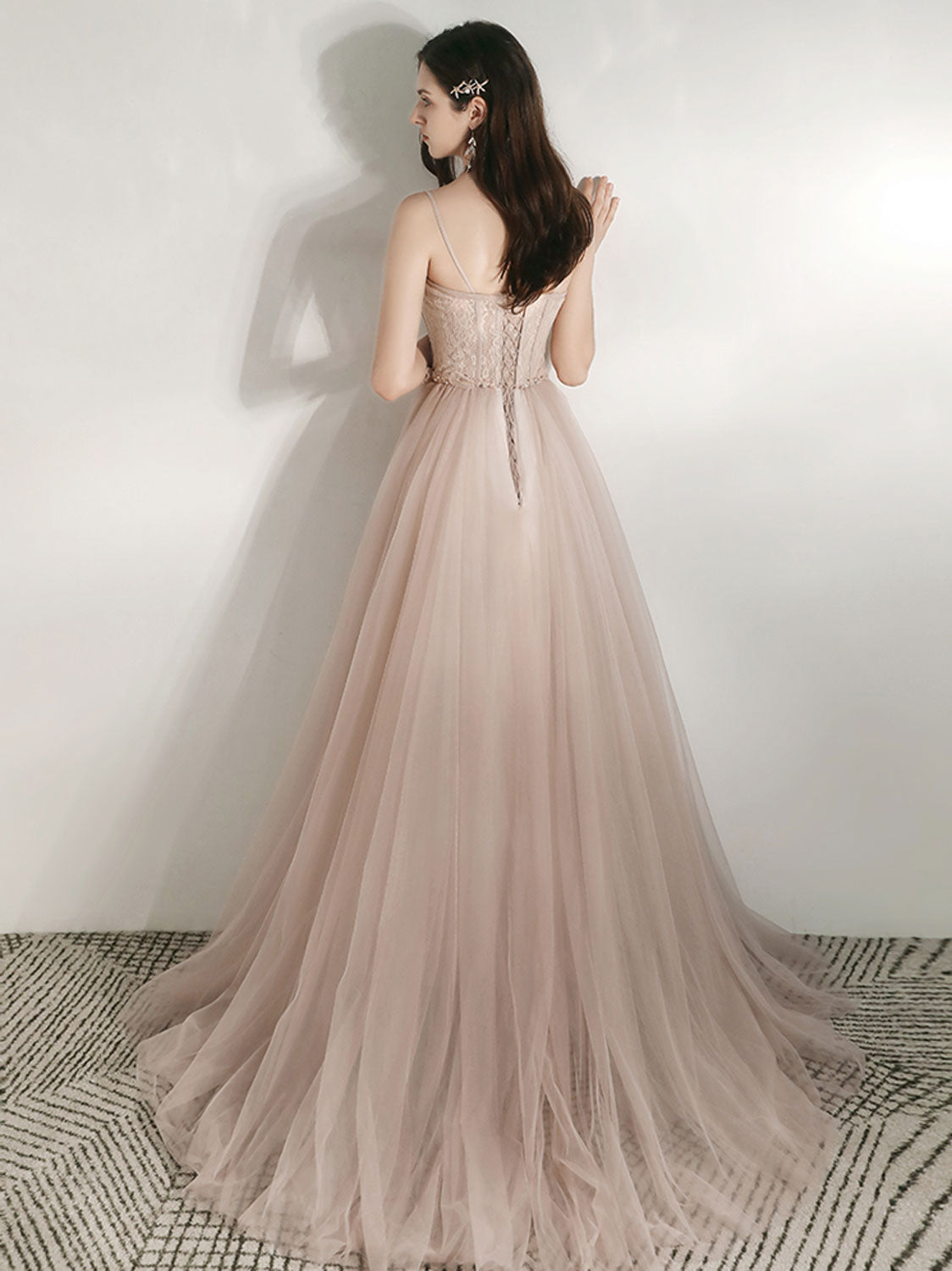  Champagne Lace Formal Dress