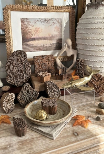 Vintage Hand-Carved Indian Wooden Block Stamp | Artisan Tabletop Decor & Textile Press