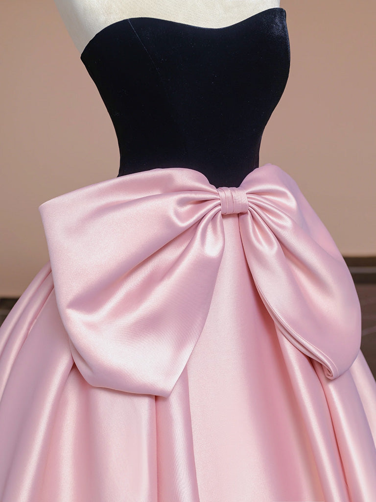 A-Line Sweetheart Neck Satin Velvet Pink Long Prom Dress, Pink Long Formal Dress