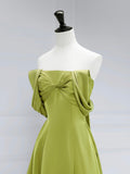A-Line Off Shoulder Satin Green Long Prom Dress, Green Long Formal Dress